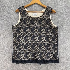 5/$45 Collection Blouse Women M Medium Black Floral Crochet Lined Sleeveless